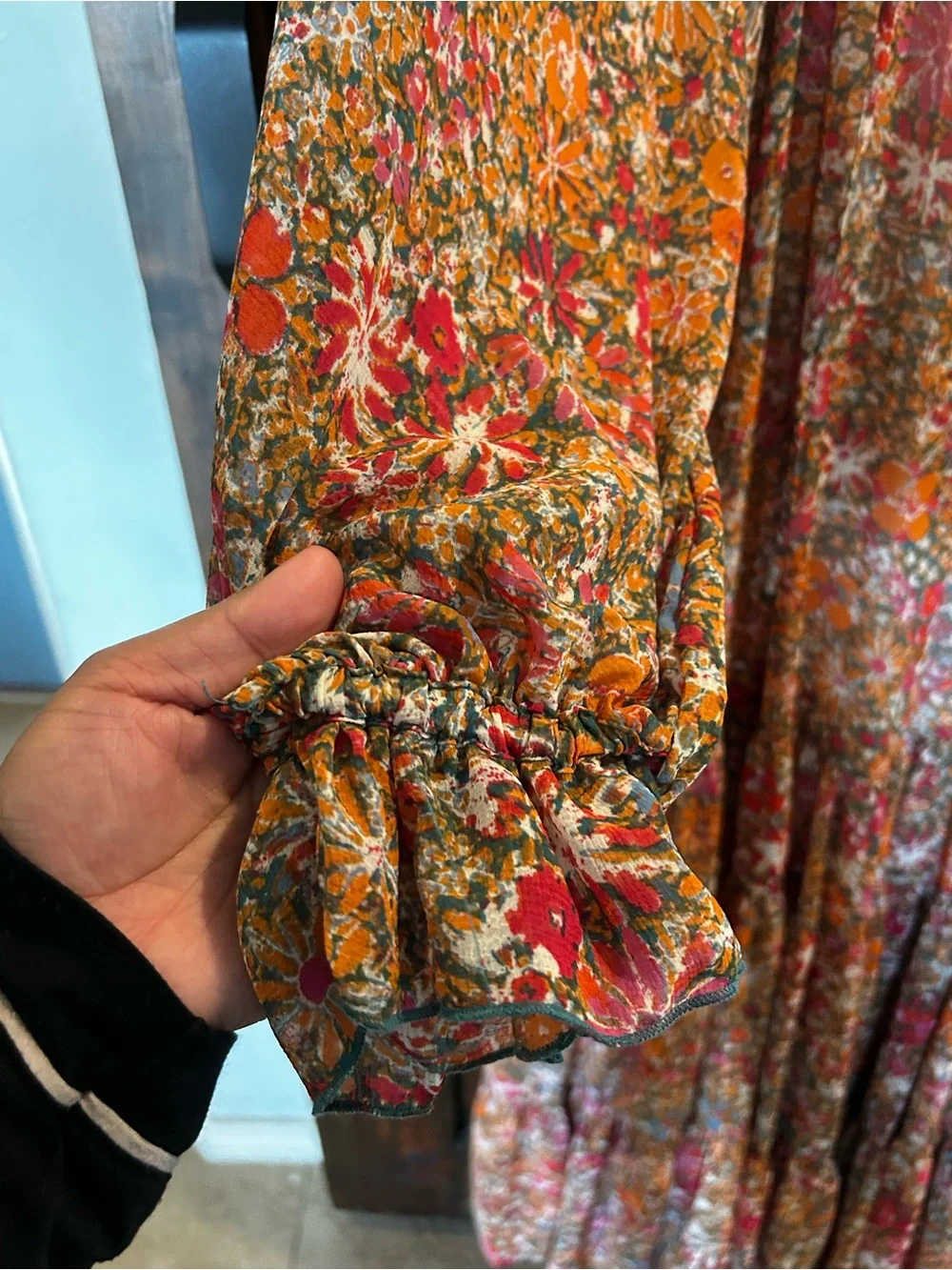Boho Free People Floral Long Sleeve Midi Dress - Rust Multi - Picture 7 of 8